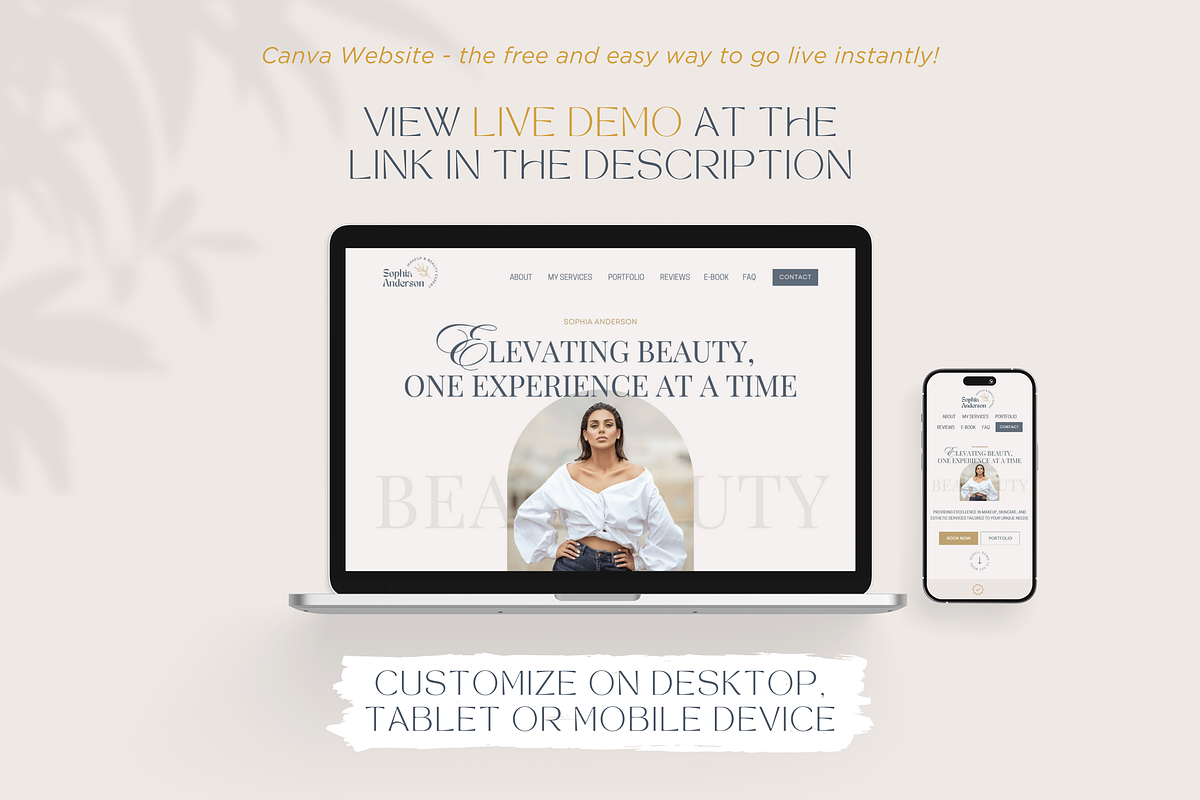 Beauty Website Template Canva Boho, a Landing Page Template by vectorocean (Photo 2 of 11)