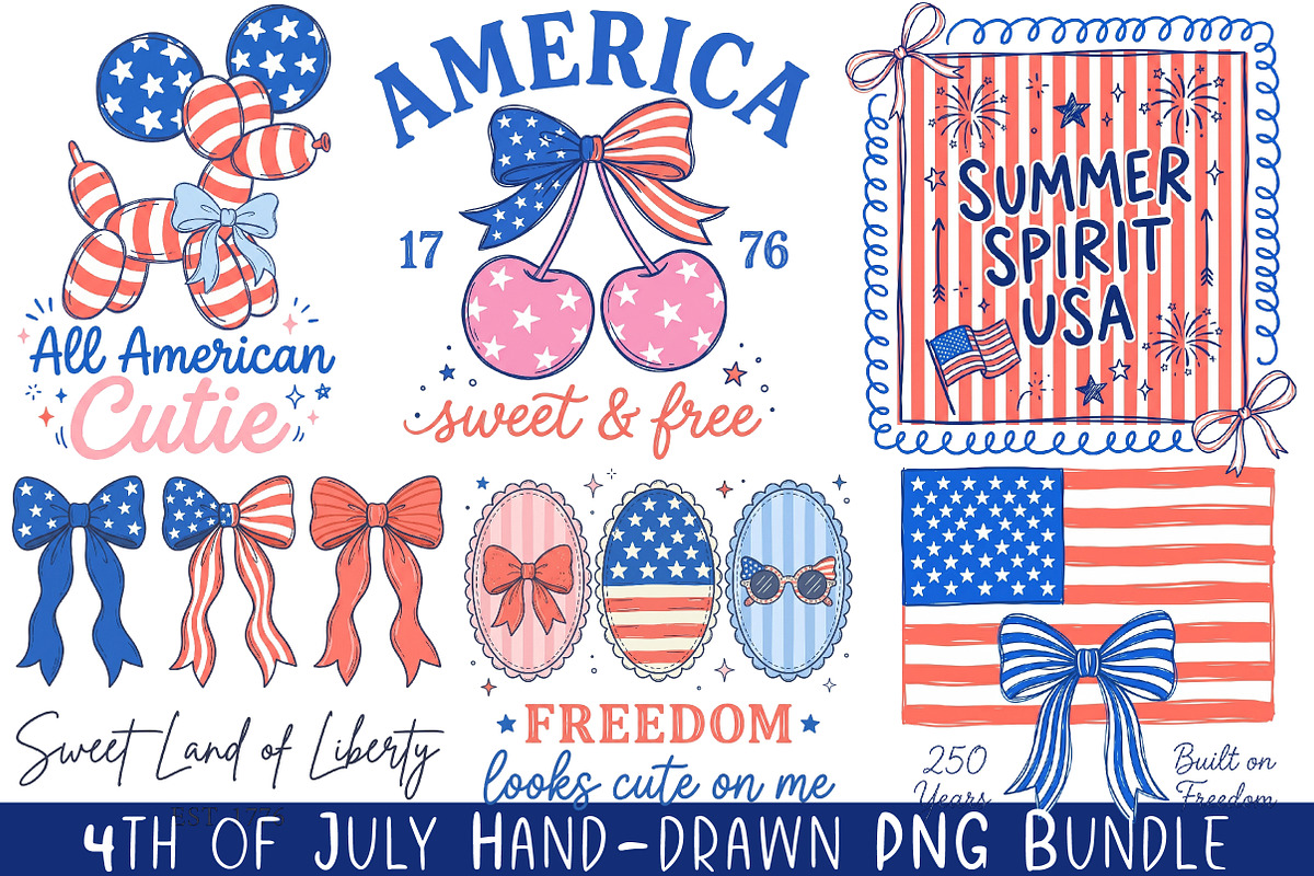 4th of July Hand-drawn PNG Bundle, a Work Illustration by CraftArtStudio (Photo 1 of 4)