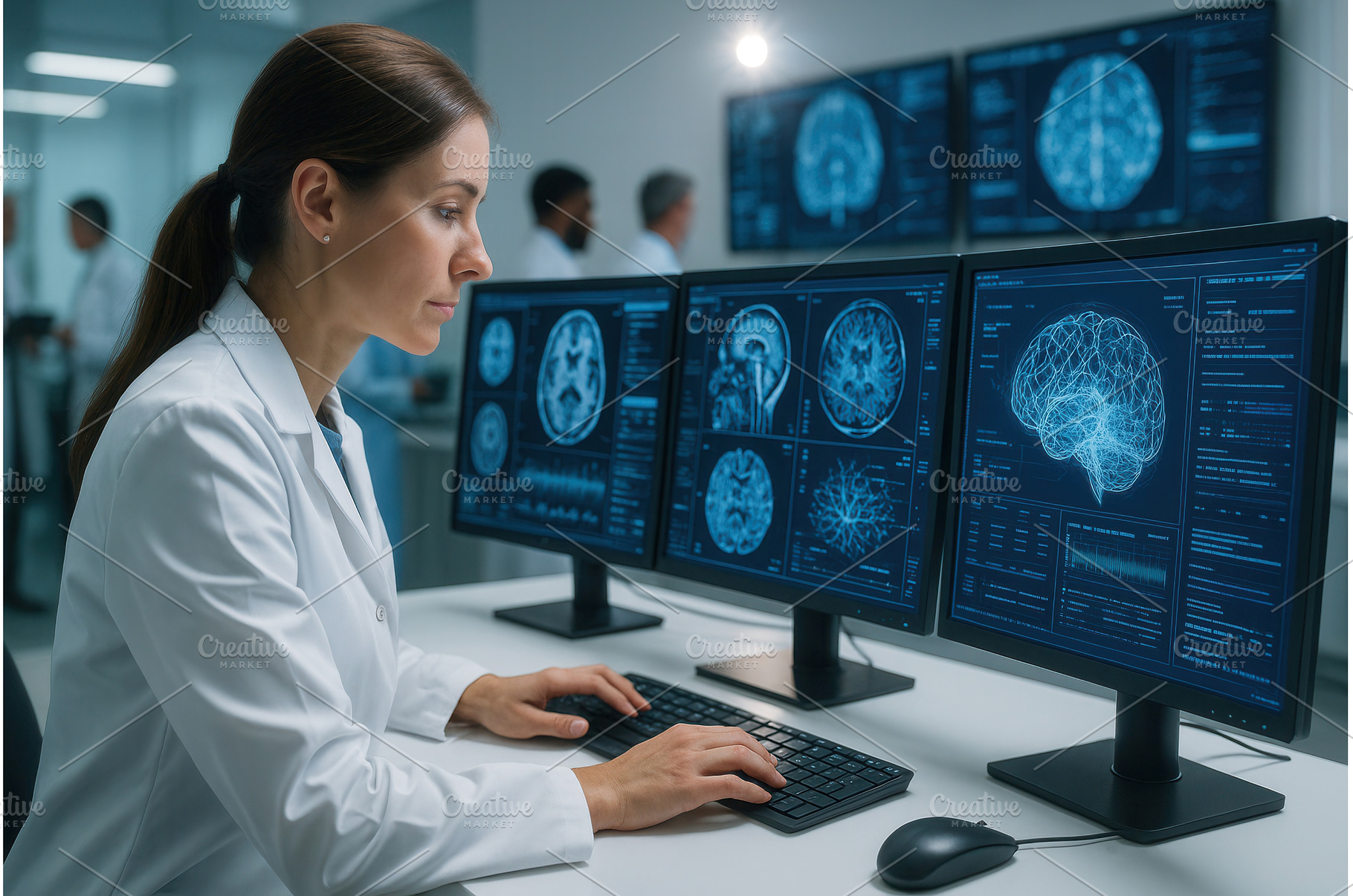 A female scientist studies brain, a Health & Medical Photo by Sergey Kotenev