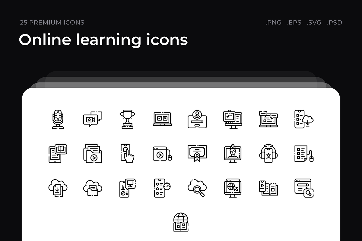 Online learning icons, an Outline Icon by Wencory (Photo 1 of 2)