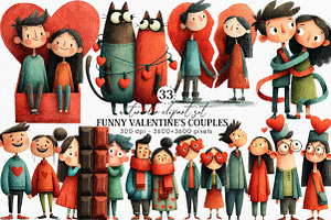 Funny Valentine’s Couples Clipart, an Illustration by Canvas Craft