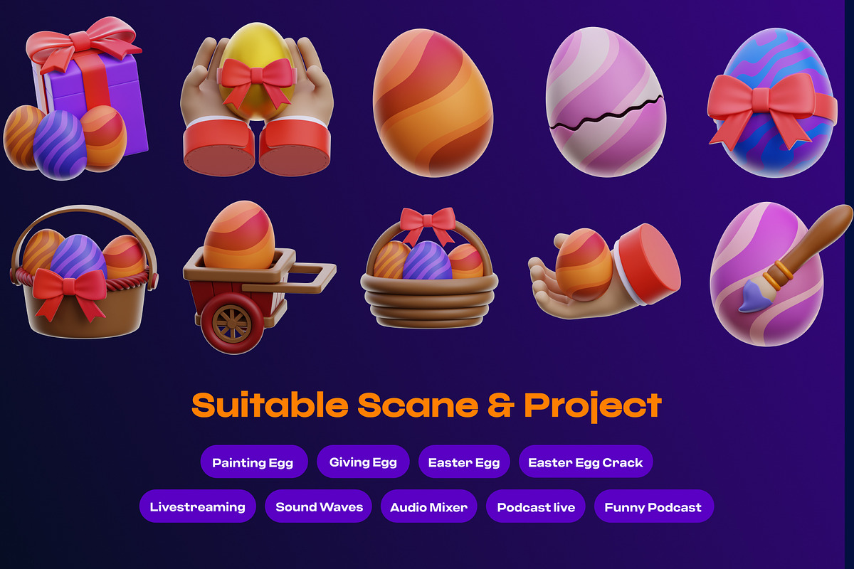 Cute Easter Day 3D Illustrations, an Environmental 3D Model by orenjidesign (Photo 4 of 8)