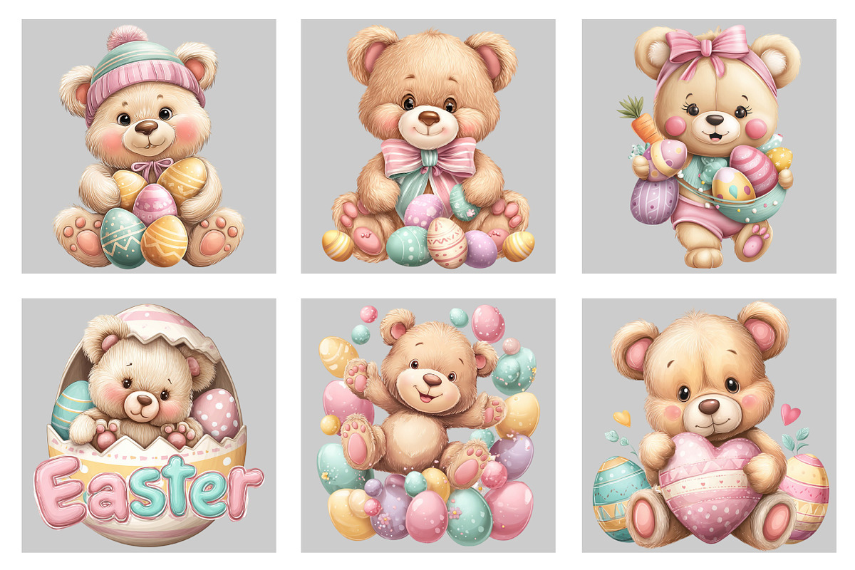 Whimsical Easter Teddy Bear Clipart, an Illustration by Black Bird Studio (Photo 5 of 5)