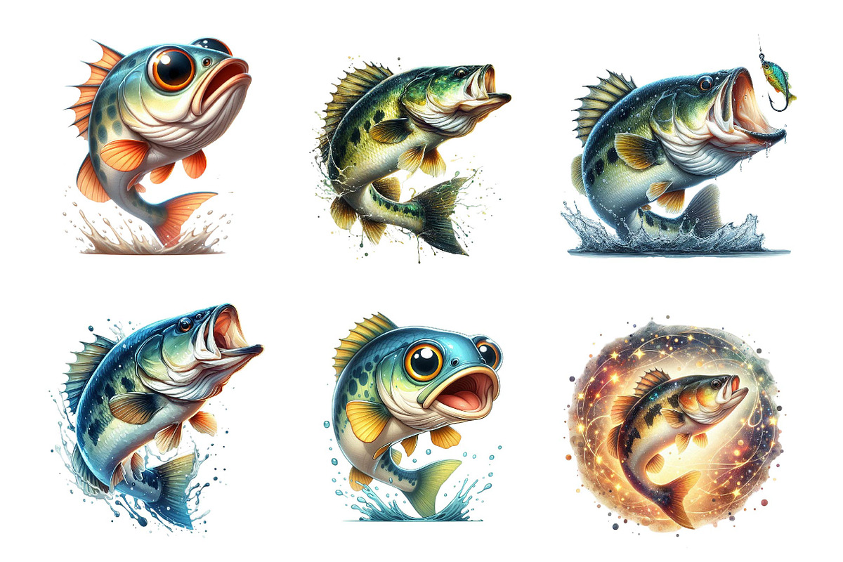 Jumping Bass Fish Clipart, an Illustration by CreationArt (Photo 4 of 5)