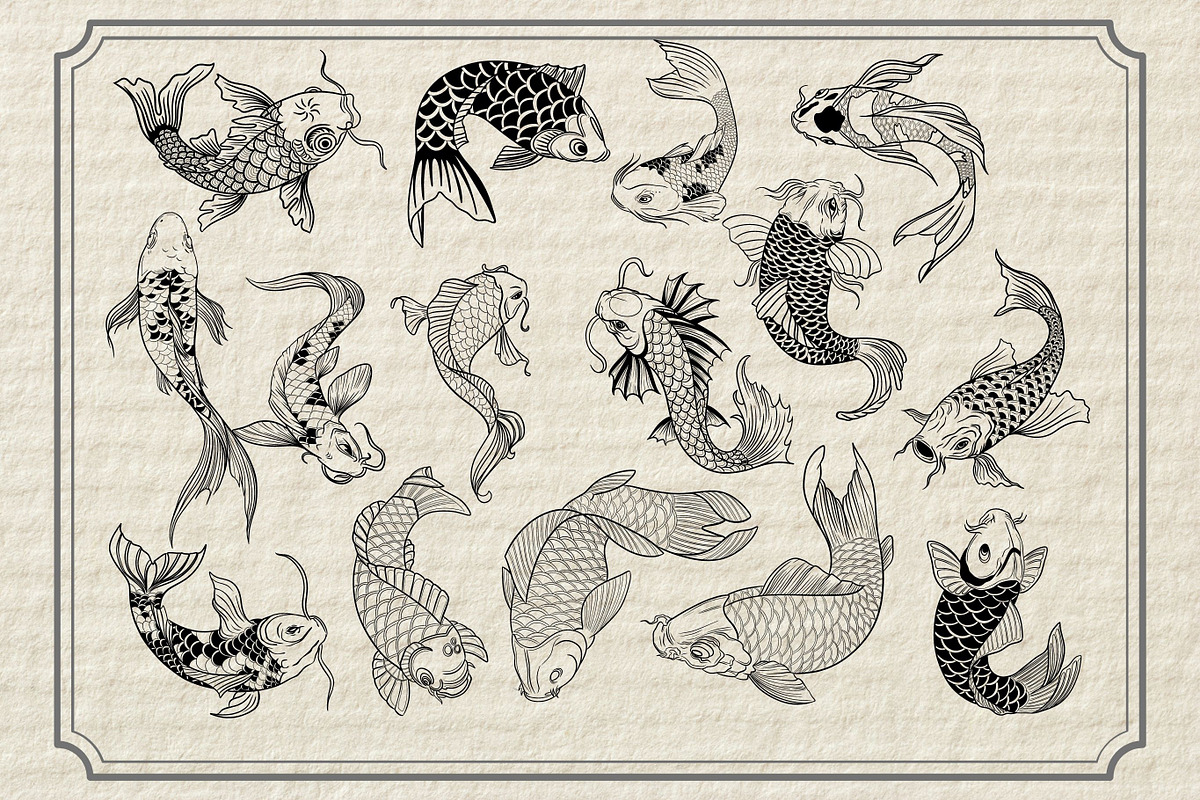 koi fish line art Japanese fish, an Illustration by TaKong Magics