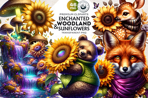Enchanted Woodland & Sunflowers Set, a Seasonal Illustration by ThatsDesignArt