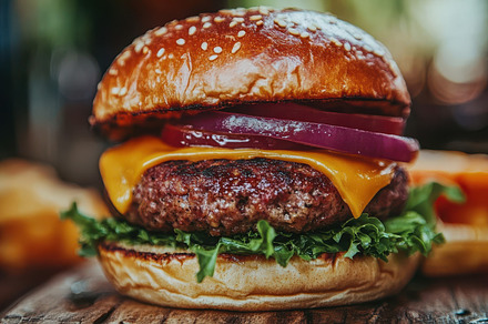 Juicy Burger: Beef patty, cheese, re, a Background Photo by Pixeness