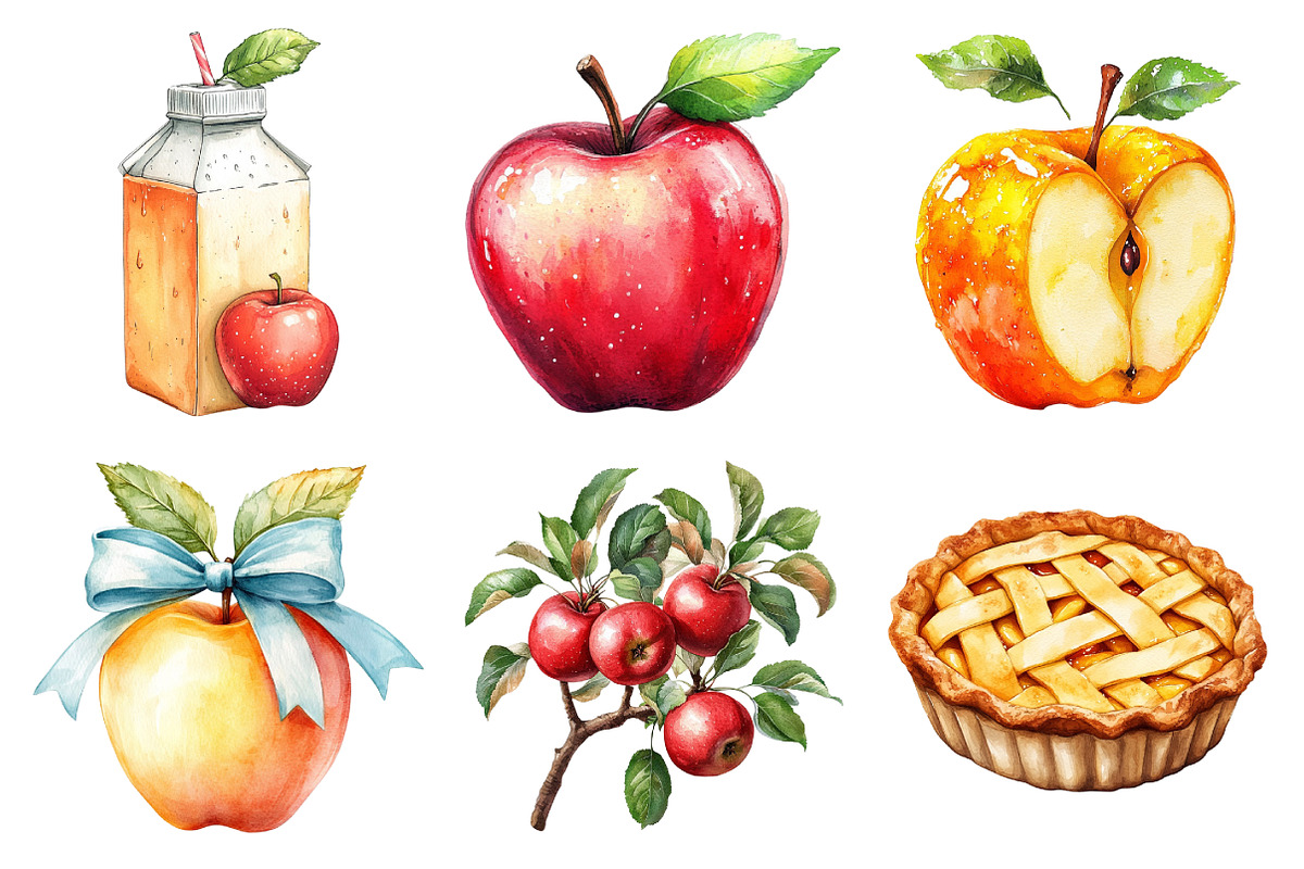 Watercolor  Apple Clipart Bundle, an Illustration by Daily.Designs (Photo 4 of 5)