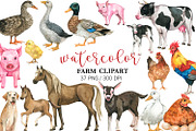 Watercolor Farm animals clipart, PNG, an Animal Illustration by PatternPalette (Thumbnail 1 of 5)