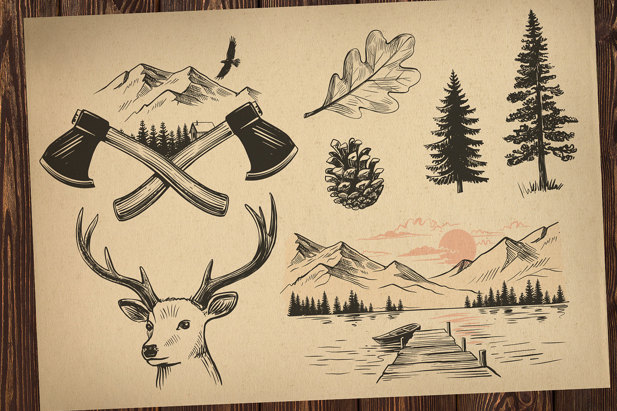Adventure sketch vector set., an Animal Illustration by bioraven (Photo 9 of 10)