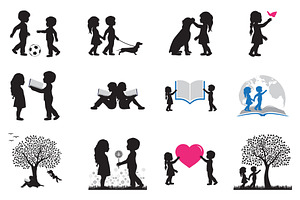 12 Kids Silhouette, Children Svg