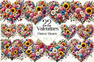 Flower Hearts Valentines Day Clipart, an Illustration by DreamCafeArt