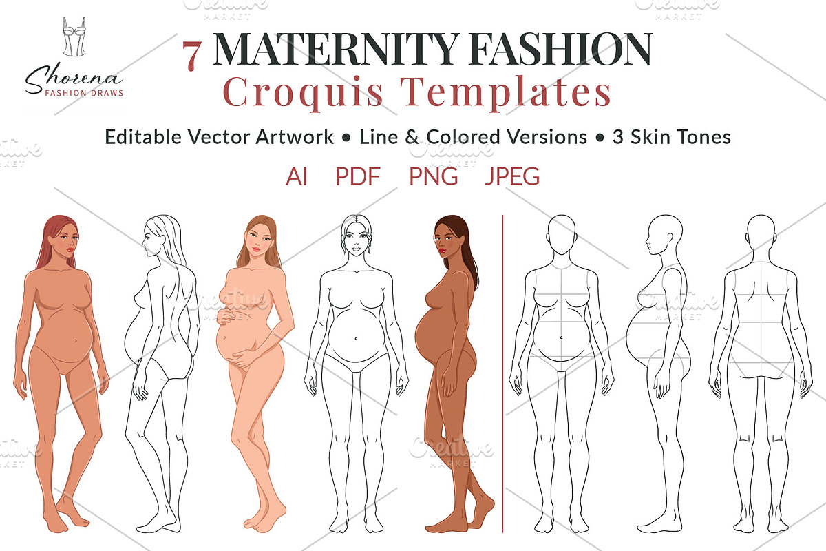 Maternity Fashion Croquis Templates, a Person Illustration by Shorena Fashion Draws (Photo 1 of 12)