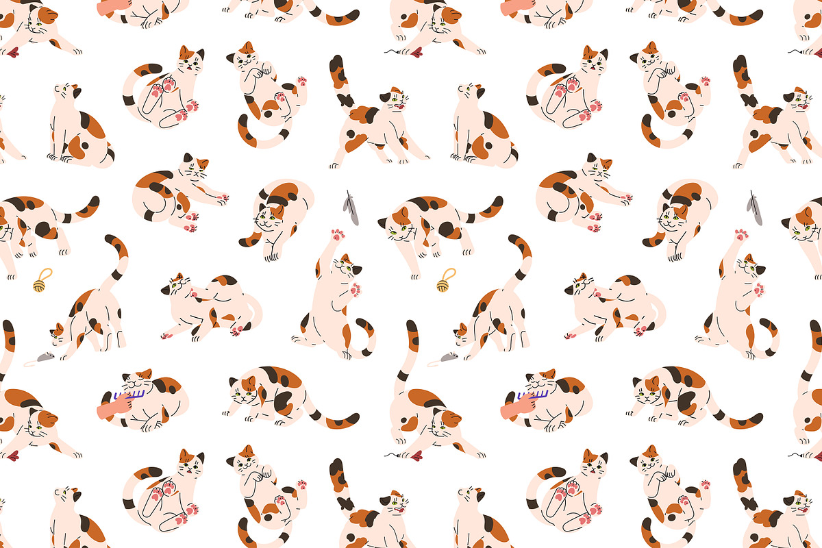 Cute cats set + cards + patterns, an Animal Illustration by PaperTrident (Photo 6 of 6)