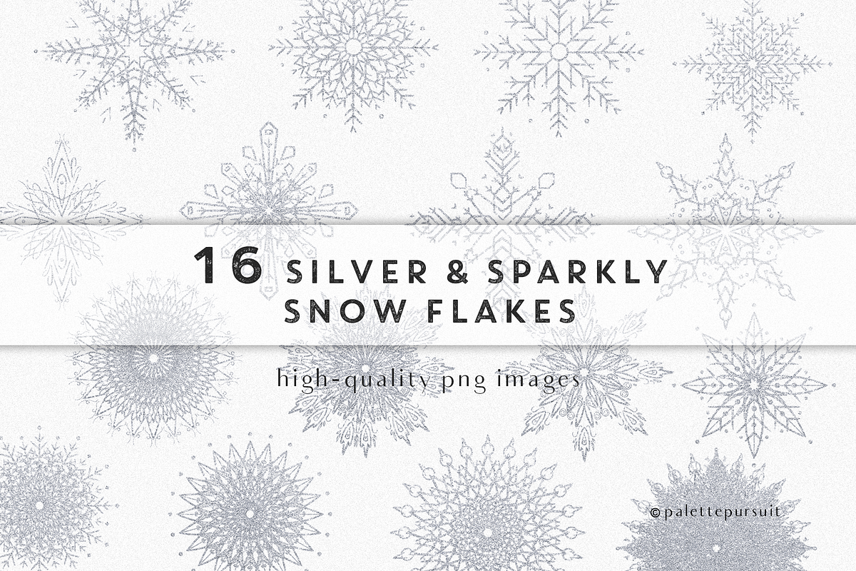 Silver glitter snowflakes clip art, an Object Graphic by Palette Pursuit (Photo 4 of 4)