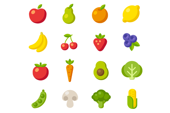 Fruits And Vegetables Flat Icons