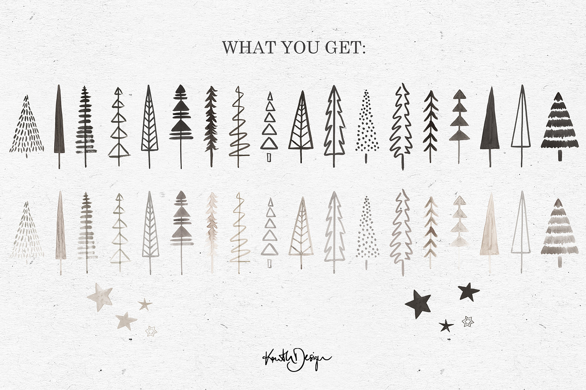 WATERCOLOR XMAS TREE BUNDLE, an Illustration by KruthDesign (Photo 2 of 9)