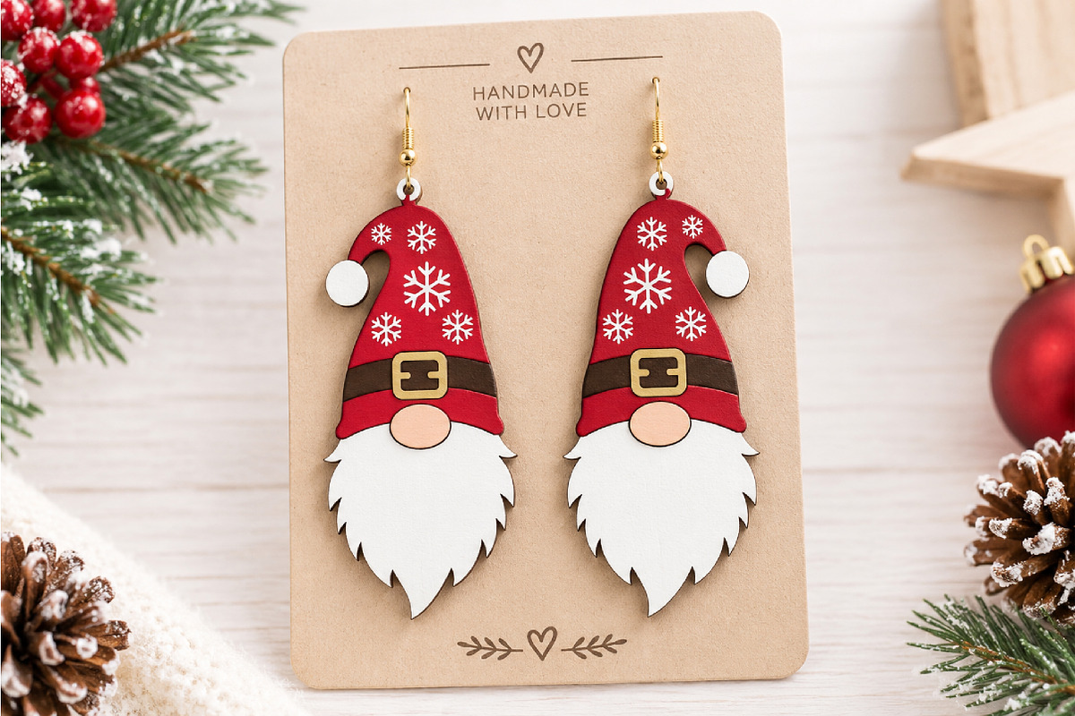 Gnome Christmas Earrings Laser Cut, a Seasonal Illustration by Canvas Craft (Photo 5 of 6)
