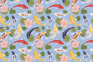 Koi Carp Fish Seamless Patterns