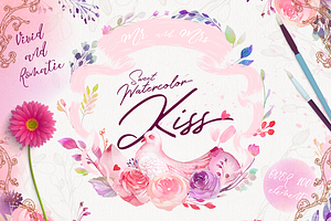 Watercolor Kiss - Romantic Clipart