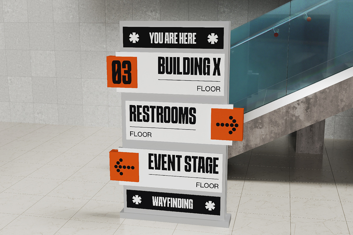 Freestanding Wayfinding Sign Mockup, an Advertising Mockup by herutage (Photo 4 of 4)