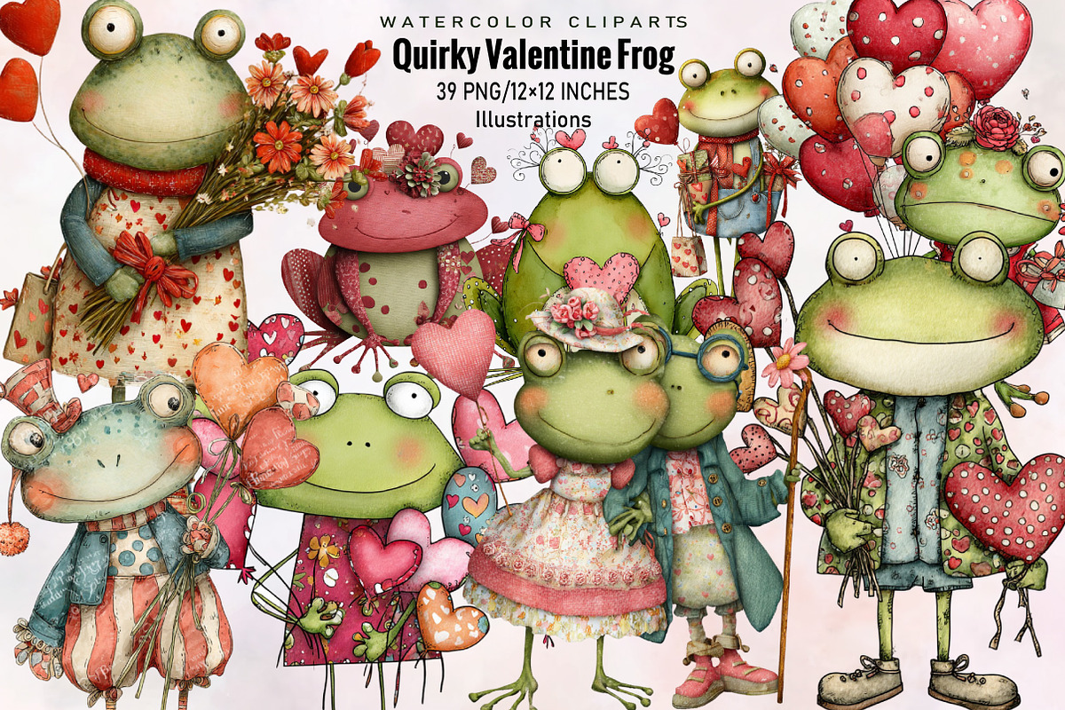 Quirky Valentine Day Frog Clipart Bu, an Illustration by SVGArt (Photo 1 of 8)