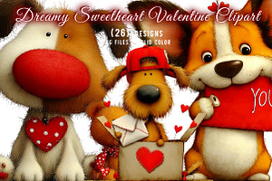 cute-watercolor valentines dog clipa, an Illustration by CreationArt