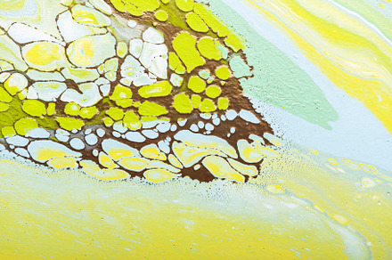 Fluid acrylic painting in green and yellow colors, an Abstract Photo by oxana.denezhkina