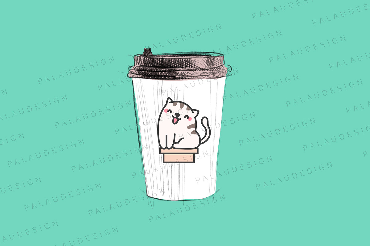 Cute Kawaii Cat Playing With Box, an Animal Illustration by Palau (Photo 7 of 12)