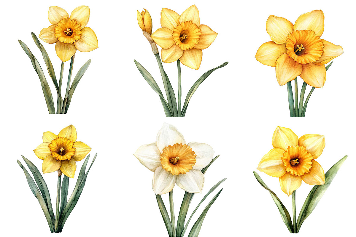 Watercolor Daffodil Flower Clipart, an Illustration by DreamPrint404 (Photo 5 of 7)