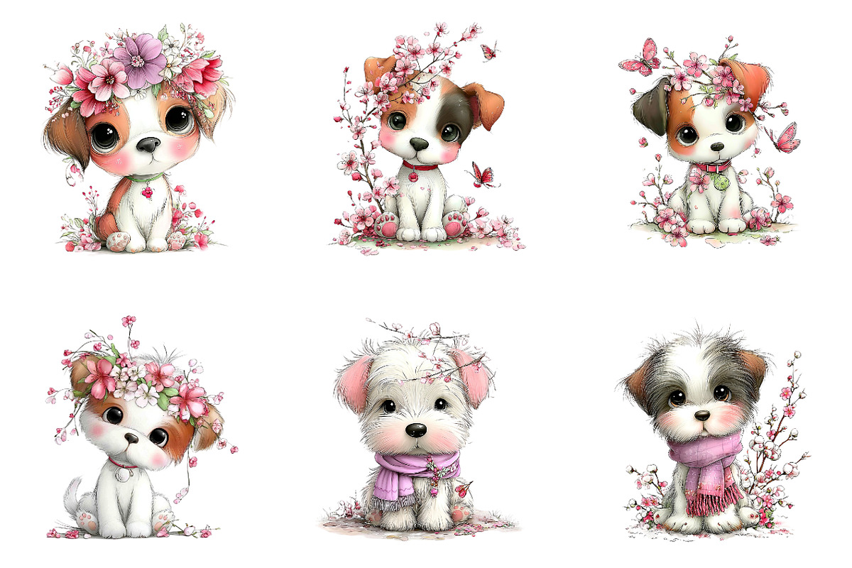 Whimsical Spring Dogs Clipart, an Illustration by CreationArt (Photo 5 of 7)