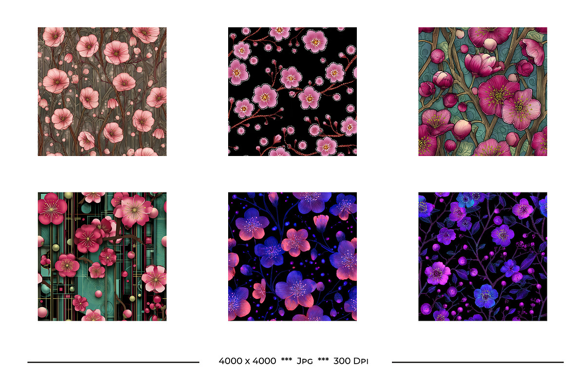 Cherry Blossom Retro Art Patterns, a Pattern Graphic by karenfoleyphoto (Photo 2 of 17)