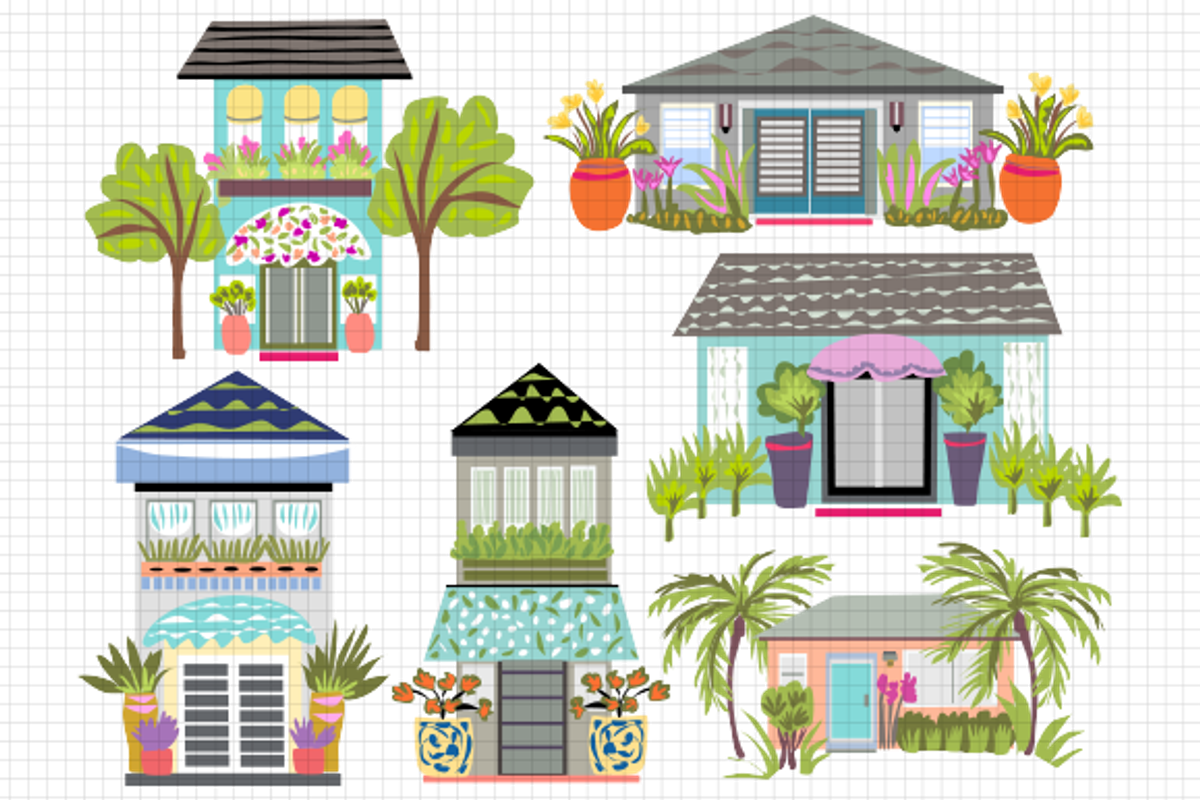 Houses Clip Art 6, an Illustration by Karen Fields Design