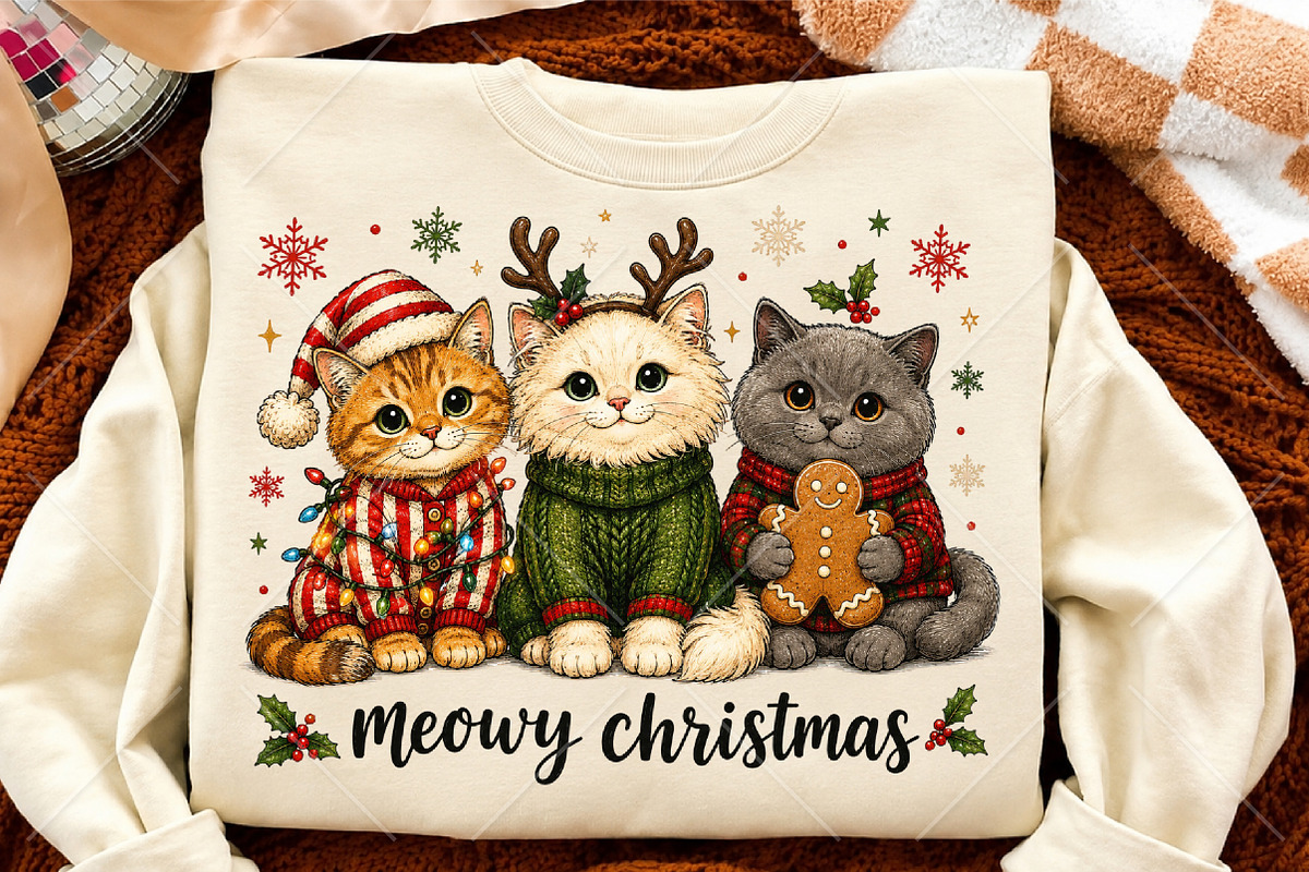 Meowy Christmas Cats Sublimation PNG, a Seasonal Illustration by Canvas Craft (Photo 4 of 6)