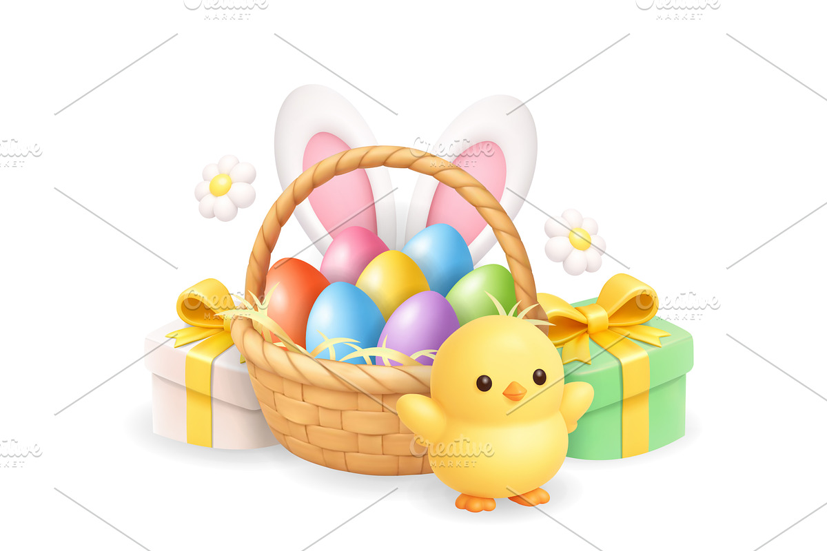 Easter basket with colorful eggs, an Object Illustration by GraphiShop
