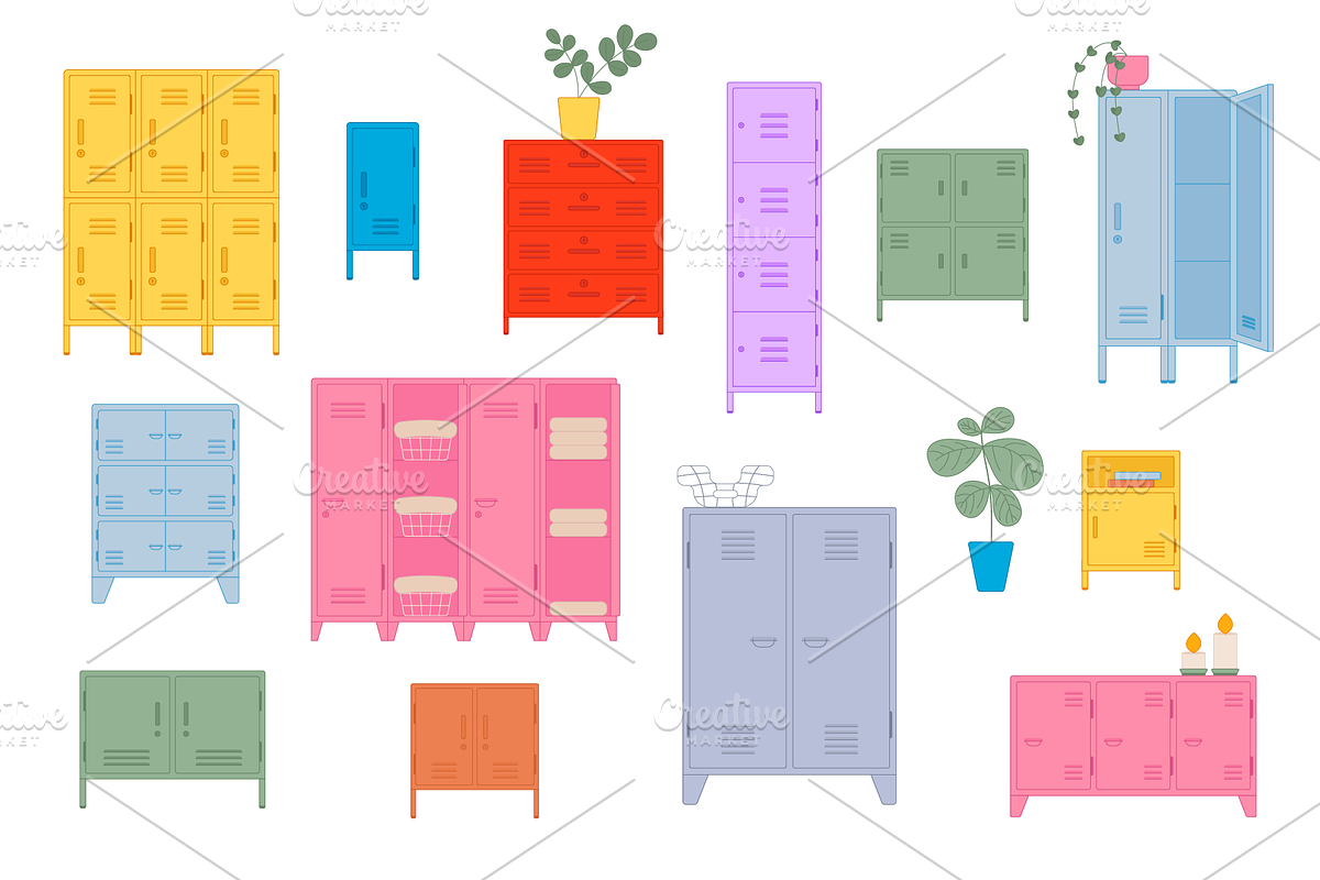 Colorful lockers for modern interior, a Graphic by T Bild