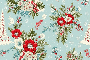 Seamless Pattern, Tileable Christmas Holiday Country House, Flor