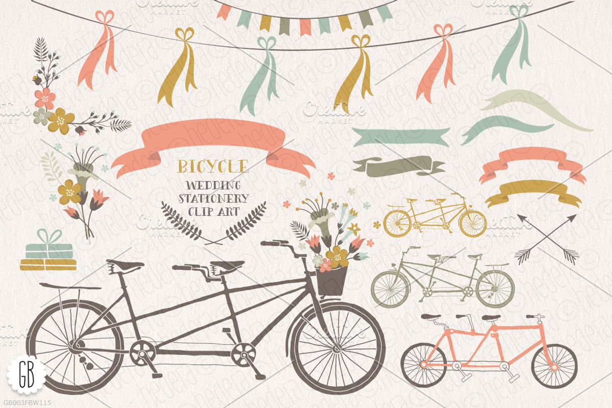 Tandem bicycle flowers wedding card, an Illustration by GrafikBoutique (Photo 1 of 3)