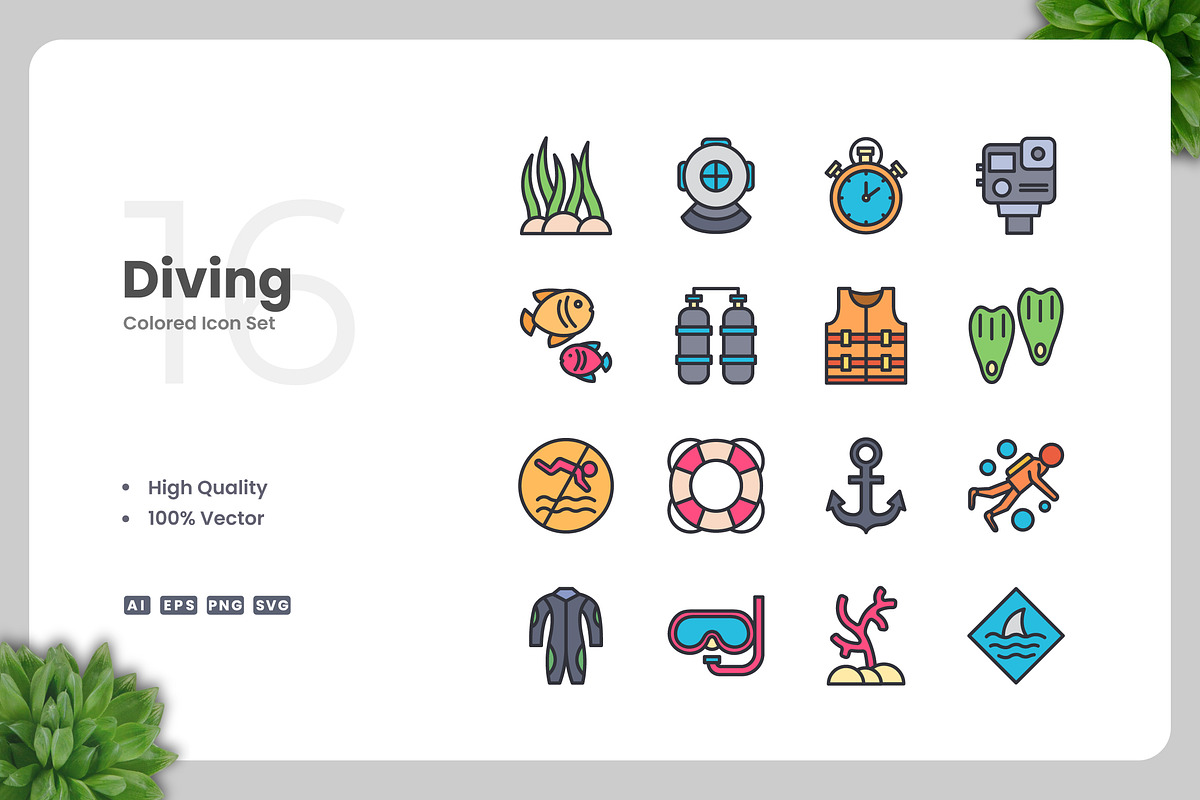 Diving Colored Icons, an Icon by Upnowgraphic