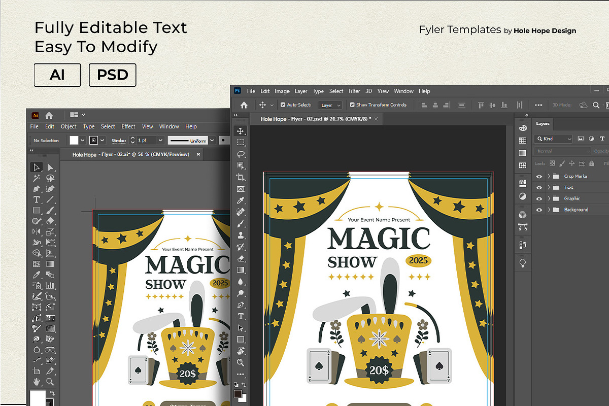 Folk Art Magic Show Flyer Template, a Flyer Template by Hole Hope Design (Photo 4 of 5)