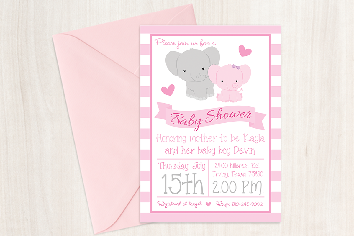 Girl Elephant Baby Shower Invite, an Invitation Template by Pinkinks (Photo 3 of 3)