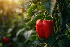 Ripe red pepper hanging on tree with sunshine, a Food & Drink Photo by AlyaAnd