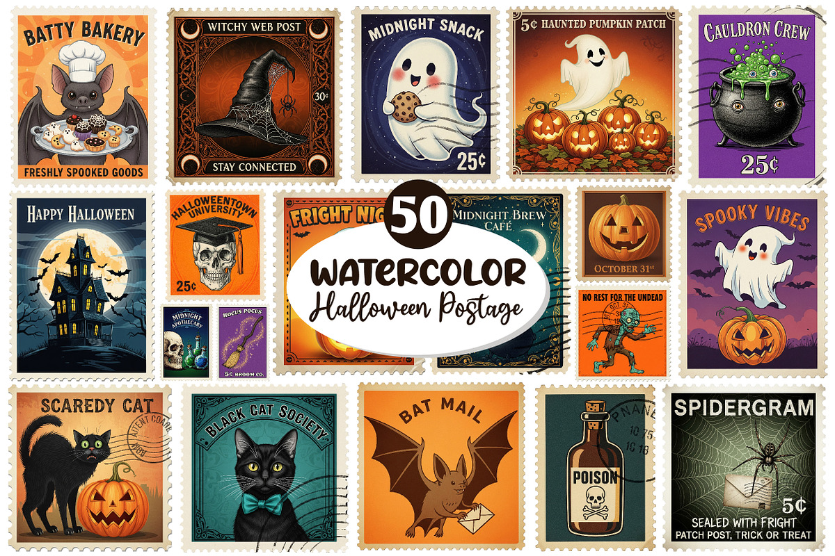 Halloween Postage Stamps Clipart, an Illustration by Dream Creation (Photo 1 of 5)