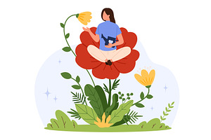 Practicing Self Care Flower Blossom, an Object Illustration by Flashvector