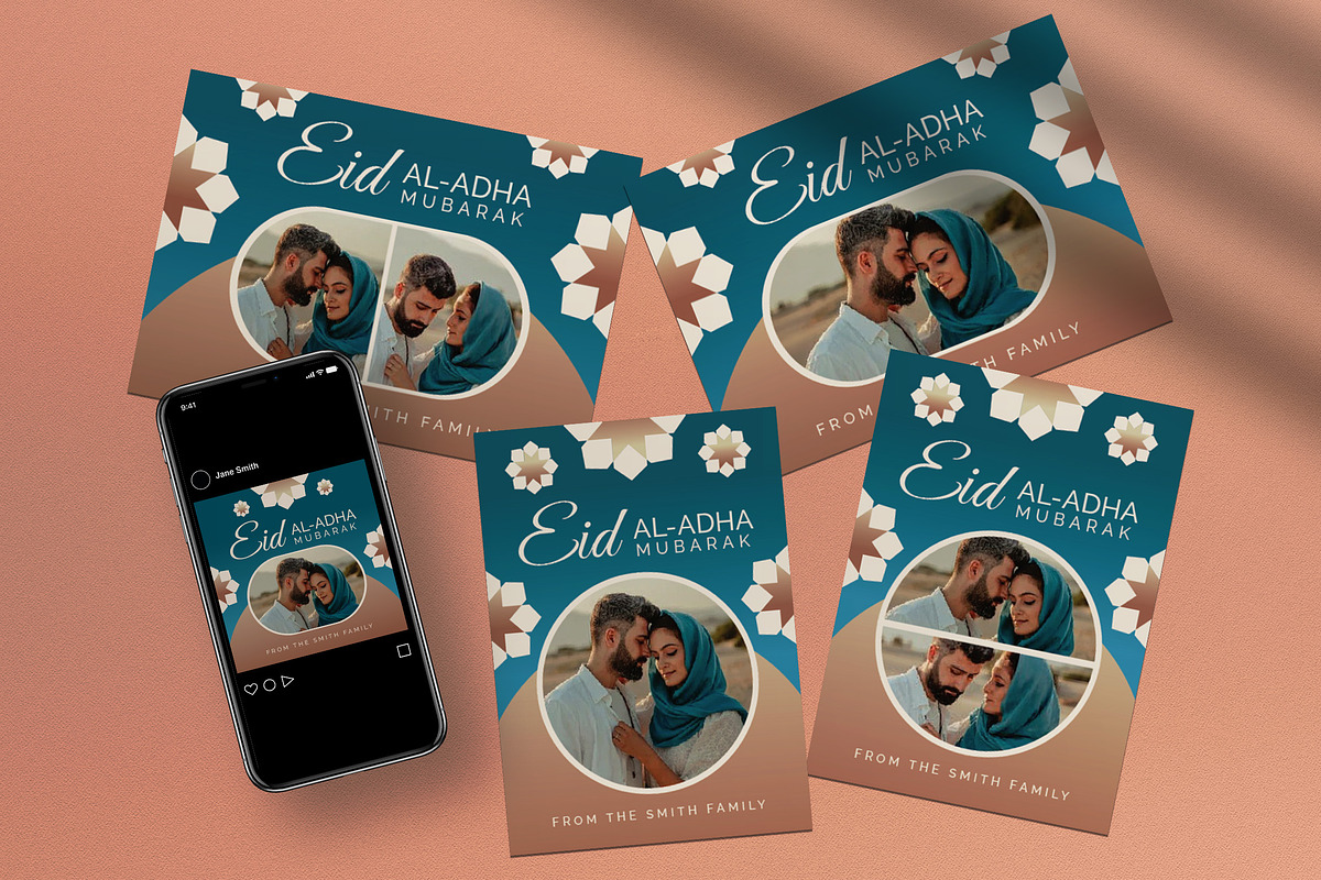 Blue Eid Al-Adha Greeting Card, a Card Template by graphicook (Photo 1 of 4)