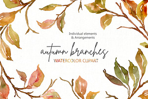 Watercolor Autumn Branches & Leaves, an Illustration by GraphicsDish