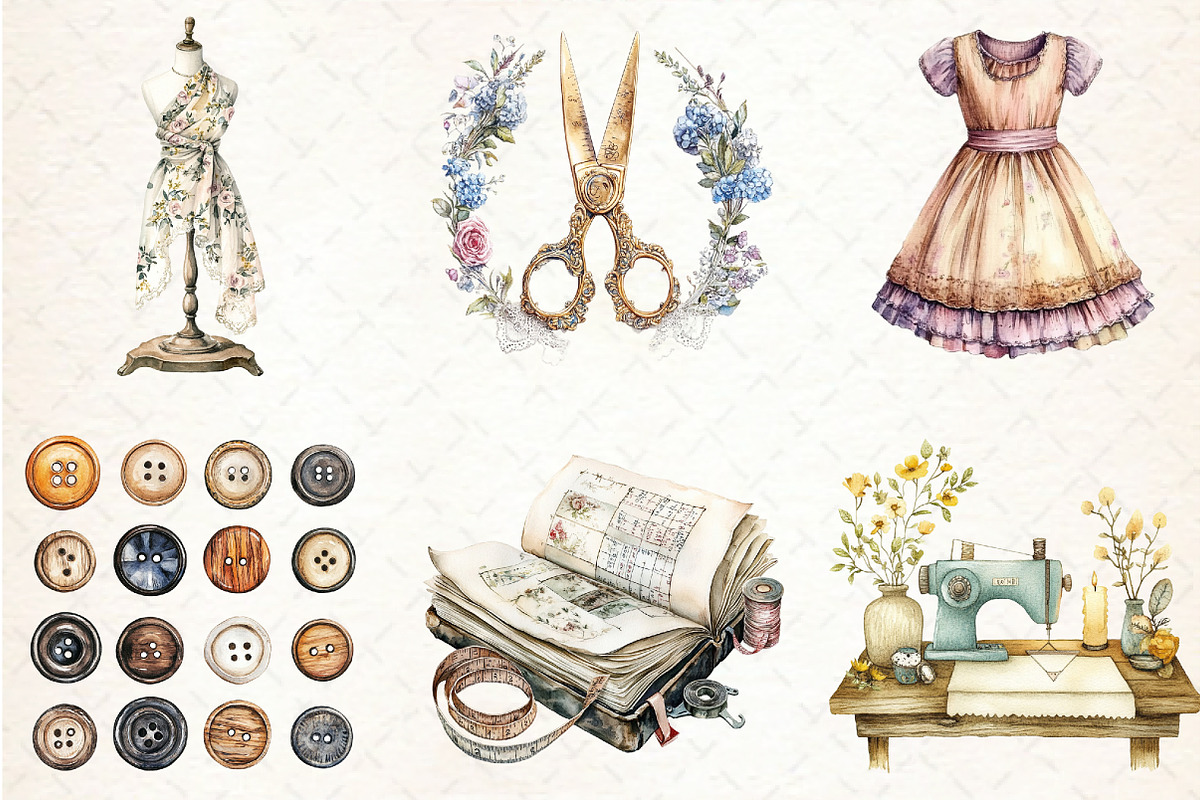 Watercolor Seamstress Clipart, an Illustration by Libby Wishes (Photo 3 of 4)