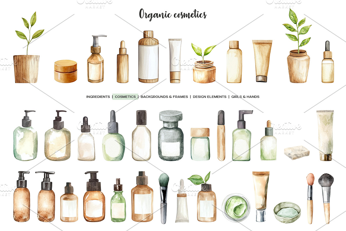Watercolor organic cosmetic clipart, a Healthcare Illustration by Art and Funny (Photo 3 of 14)