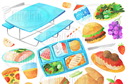 Watercolor School Lunch Clipart, an Education Illustration by DigitalArtsi (Thumbnail 2 of 2)