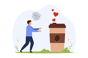 Tiny Person Addicted to Coffee Cup, a Food Illustration by Flashvector